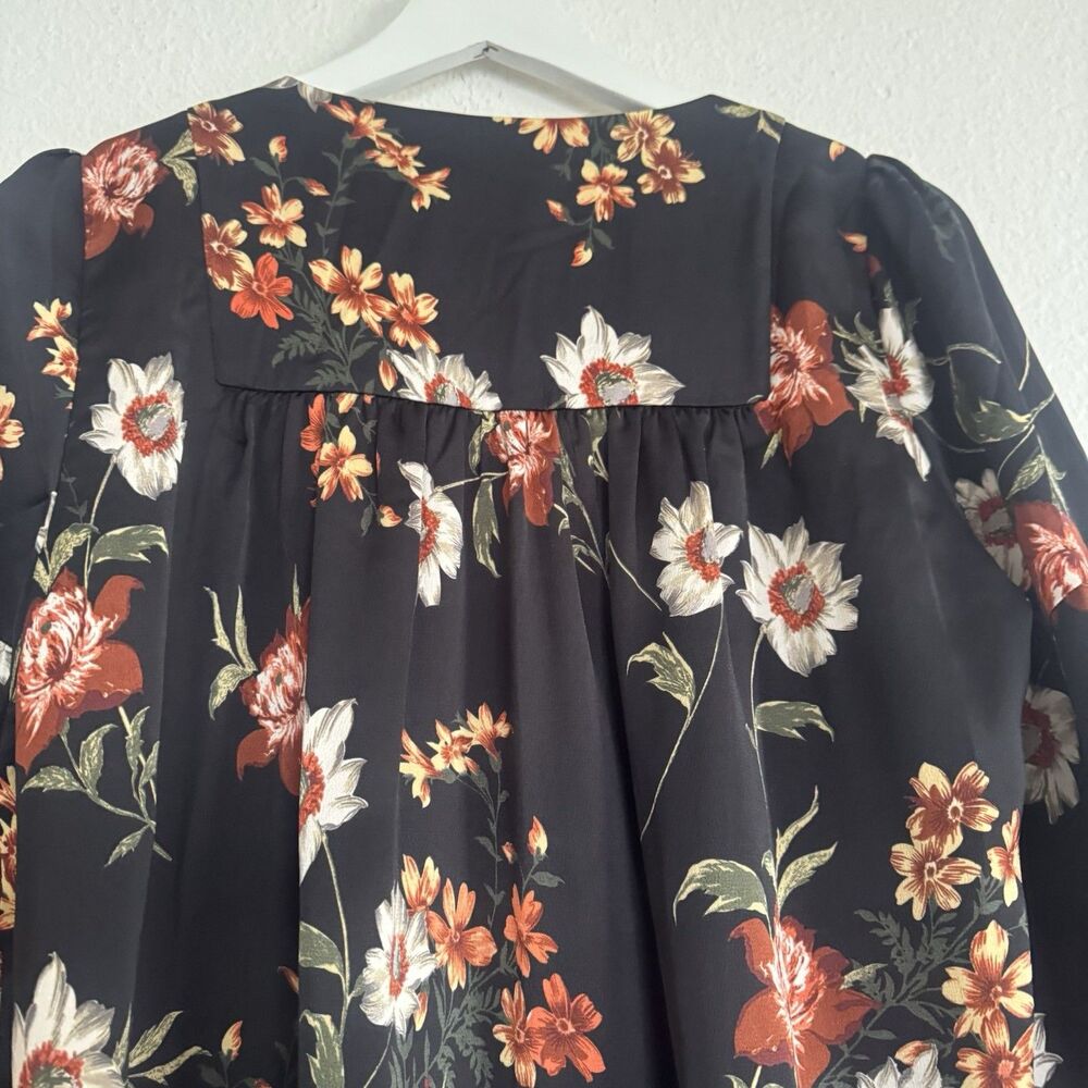 Love + Harmony Dress Oversized Sz M L Black Floral Ruffle Mini Boho Chic Cottage - Picture 8 of 16